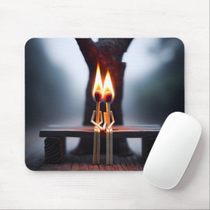 Tapis De Souris Couple de matchstick sur un banc avec flammes