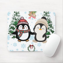 Tapis de souris couple de pingouins de Noël adorab