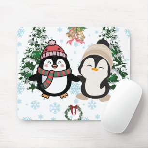 Tapis de souris couple de pingouins de Noël adorab
