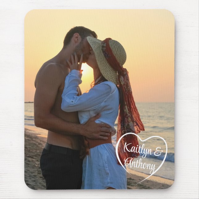 Tapis De Souris Couple Love Heart Photo Names (Devant)