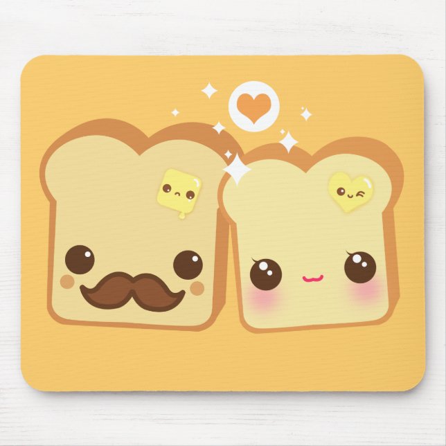 Tapis De Souris Couples mignons de pains grillés de Kawaii (Devant)