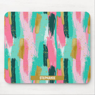 Tapis De Souris Coups de pinceau abstraits colorés - Menthe et ros