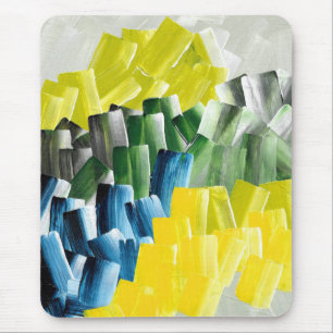Tapis De Souris Coups de pinceau abstraits vibrants jaune, vert et