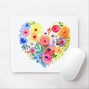 Tapis De Souris Couronne de cœur florale aquarelle pastel