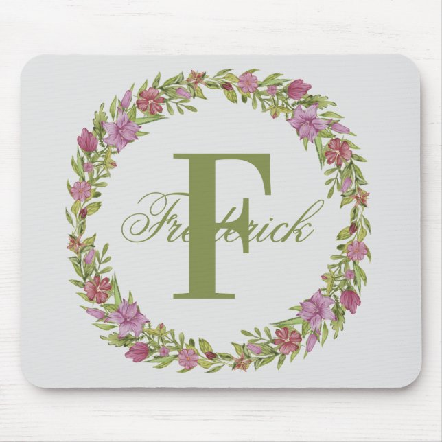 Tapis De Souris Couronne de fleurs personnalisée avec monogramme d (Devant)
