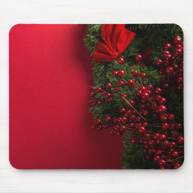 Tapis De Souris couronne de noël avec baies rouges (Devant)