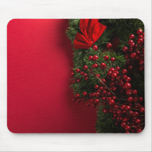 Tapis De Souris couronne de Noël avec des baies rouges