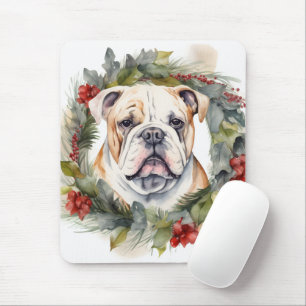 Tapis De Souris Couronne de Noël Bulldog Chien de fête