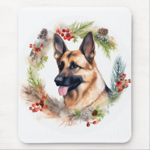 Tapis De Souris Couronne de Noël de Berger Allemand Chien de fête