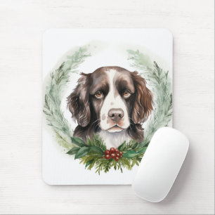Tapis De Souris Couronne de Noël de Springer Spaniel Chien de fête