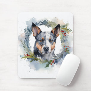 Tapis De Souris Couronne de Noël festive de Blue Heeler
