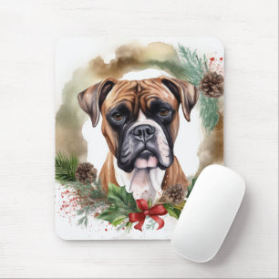 Tapis De Souris Couronne de Noël festive de Boxer