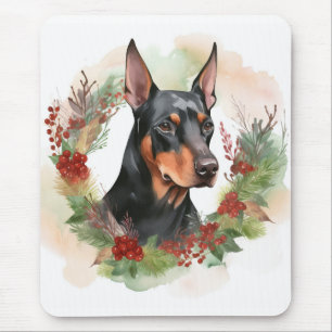 Tapis De Souris Couronne de Noël festive de Doberman