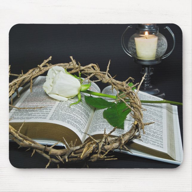 Tapis De Souris Couronne d'épines sur la Bible (Devant)
