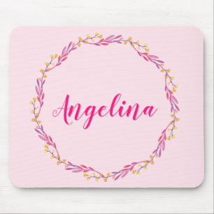 Tapis De Souris Couronne florale rose personnalisée avec nom fémin