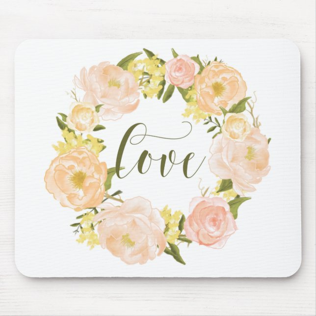Tapis De Souris Couronne Pastel Orange Peonies | Love Lettering (Devant)