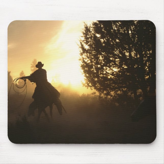 Tapis De Souris Cowboy avec Lasso au coucher du soleil (Devant)