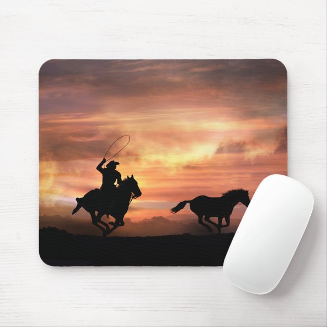 Tapis De Souris Cowboy Country Western Rodeo Roping (Avec souris)