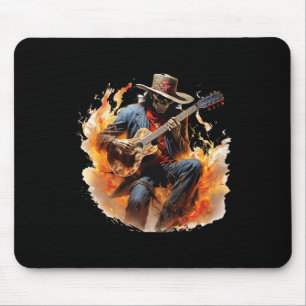 Tapis De Souris Cowboy squelette vintage jouant de la guitare feu