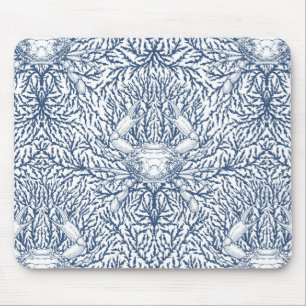 Tapis De Souris Crabe et mauvaises herbes marines en blanc et mari