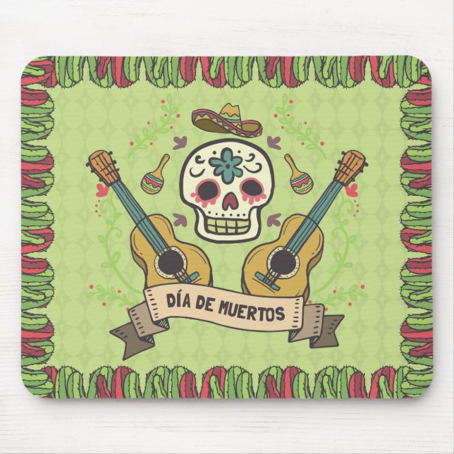 Tapis De Souris Crâne à sucre et guitares Dia de Muertos | Tapis d (Devant)