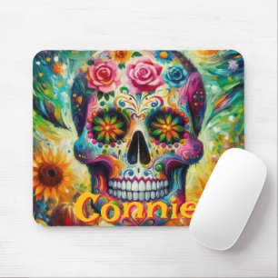 Tapis De Souris Crâne à sucre Roses tournesol personnalisé