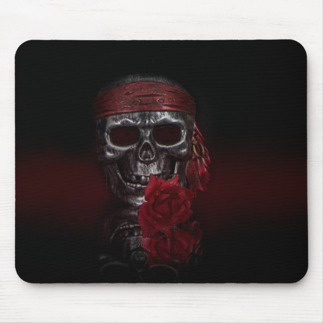 Tapis De Souris Crâne avec la souris Rose rouge (Devant)