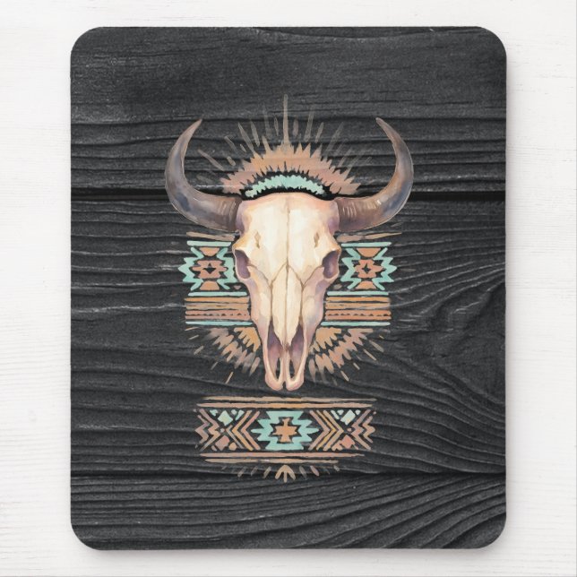 Tapis De Souris Crâne de Boho Aztec (Devant)