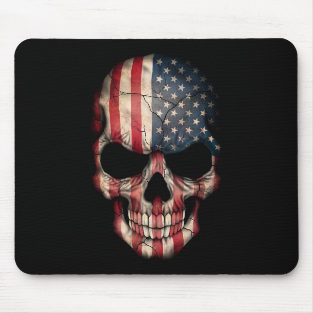 Tapis De Souris Crâne de drapeau américain sur le noir (Devant)