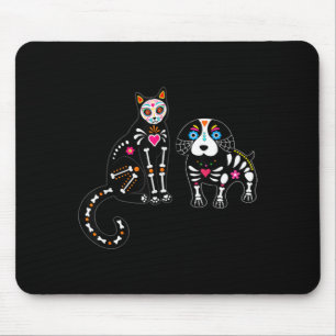 Tapis De Souris Crâne de Sucre Chat et Chien Drôle Halloween
