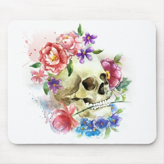Tapis De Souris Crâne floral Dia de los Muertos | Mousepad (Devant)