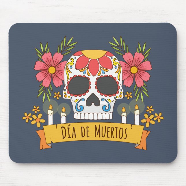 Tapis De Souris Crâne floral Dia de los Muertos | Mousepad (Devant)
