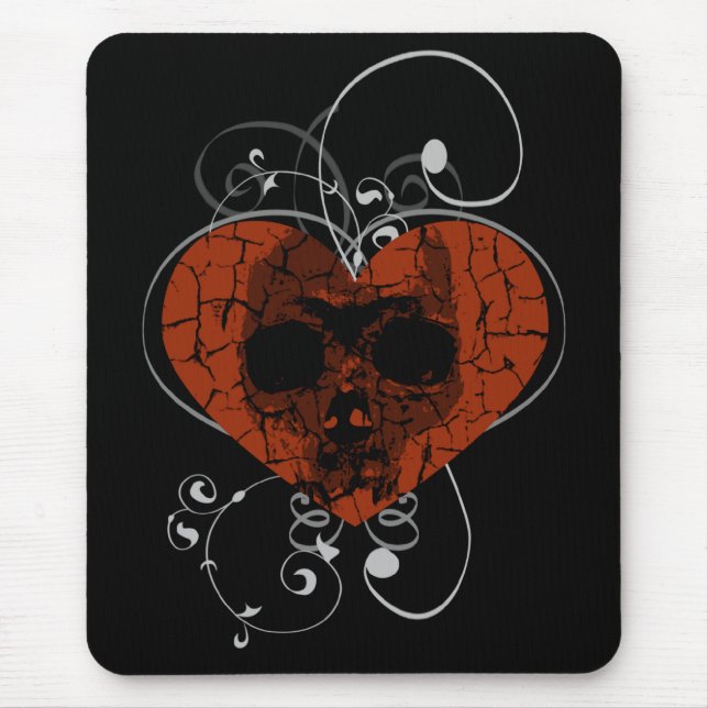 Tapis De Souris Crâne grunge gothique du coeur brisé (Devant)