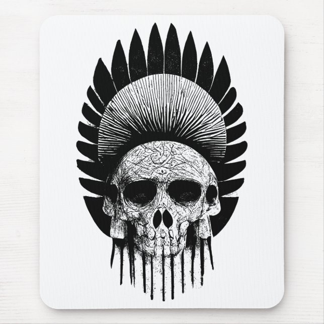 Tapis De Souris Crâne indien noir et blanc (Devant)