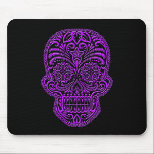 Tapis De Souris Crâne pourpre complexe de sucre sur le noir