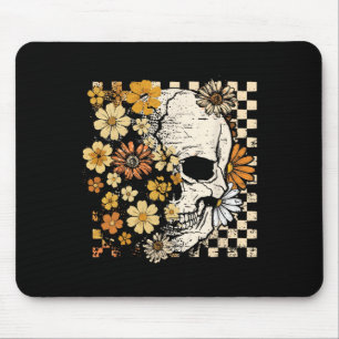Tapis De Souris Crâne rétro Squelette Floral Automne Éffrayant Hal