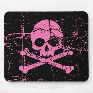 Tapis De Souris Crâne rose usé et os croisés