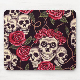 Tapis De Souris Crânes et roses