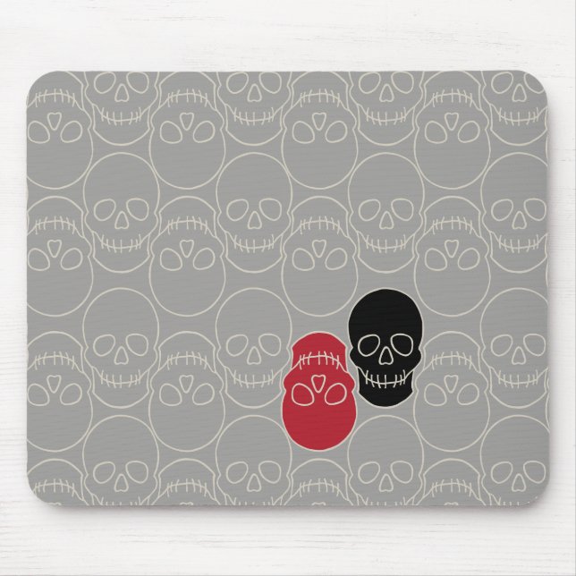 Tapis De Souris Crânes - Gris fantôme et Blanc osseux (Devant)