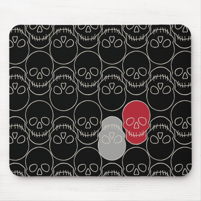 Tapis De Souris Crânes - Noir de chauve-souris et Blanc d'os (Devant)