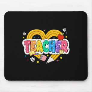 Tapis De Souris Crayon Cœur Rétro Prof Coloré Groovy École 