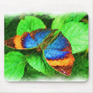 Tapis De Souris Crayon papillon bleu
