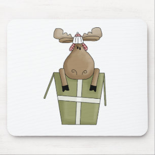 Tapis De Souris Créatures de Noël · Orignaux et boîte-cadeau