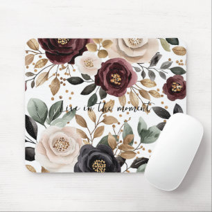 Tapis De Souris Crème Bourgogne Floral noir