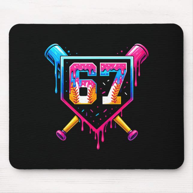 Tapis De Souris Crème Glacée Baseball Dégoulinante Numéro 67 Six S (Devant)
