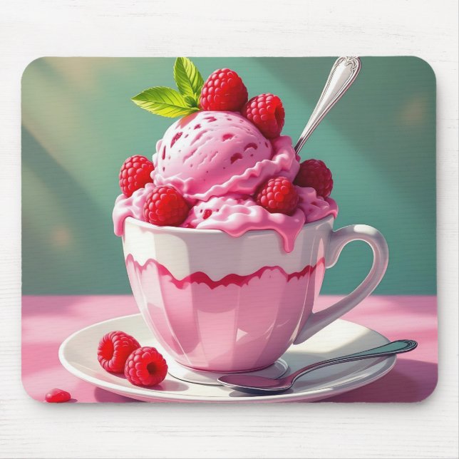 Tapis De Souris Crème glacée framboise dans une coupe de café rose (Devant)