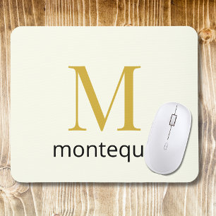 Tapis De Souris Crème Or Monogramme Nom Personnalisé Cadeau Luxe