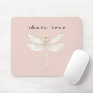 Tapis De Souris Crème Rose Blush Blanche Libellule