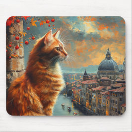 Tapis De Souris Crépuscule à Venise | Chat roux sur un canal