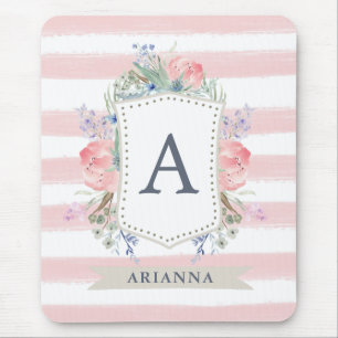 Tapis De Souris Crête florale d'aquarelle avec la rayure du